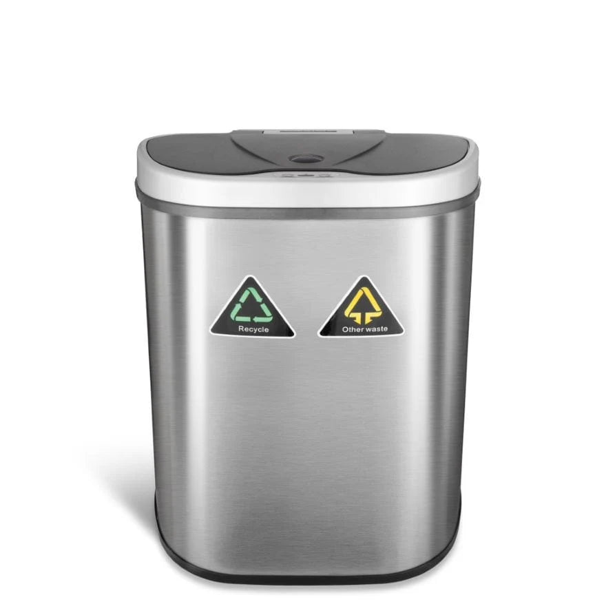 18 Gallon Dual Compartment Motion Sensor Trash Can - Automatic Hands-Free Kitchen Garbage Bin