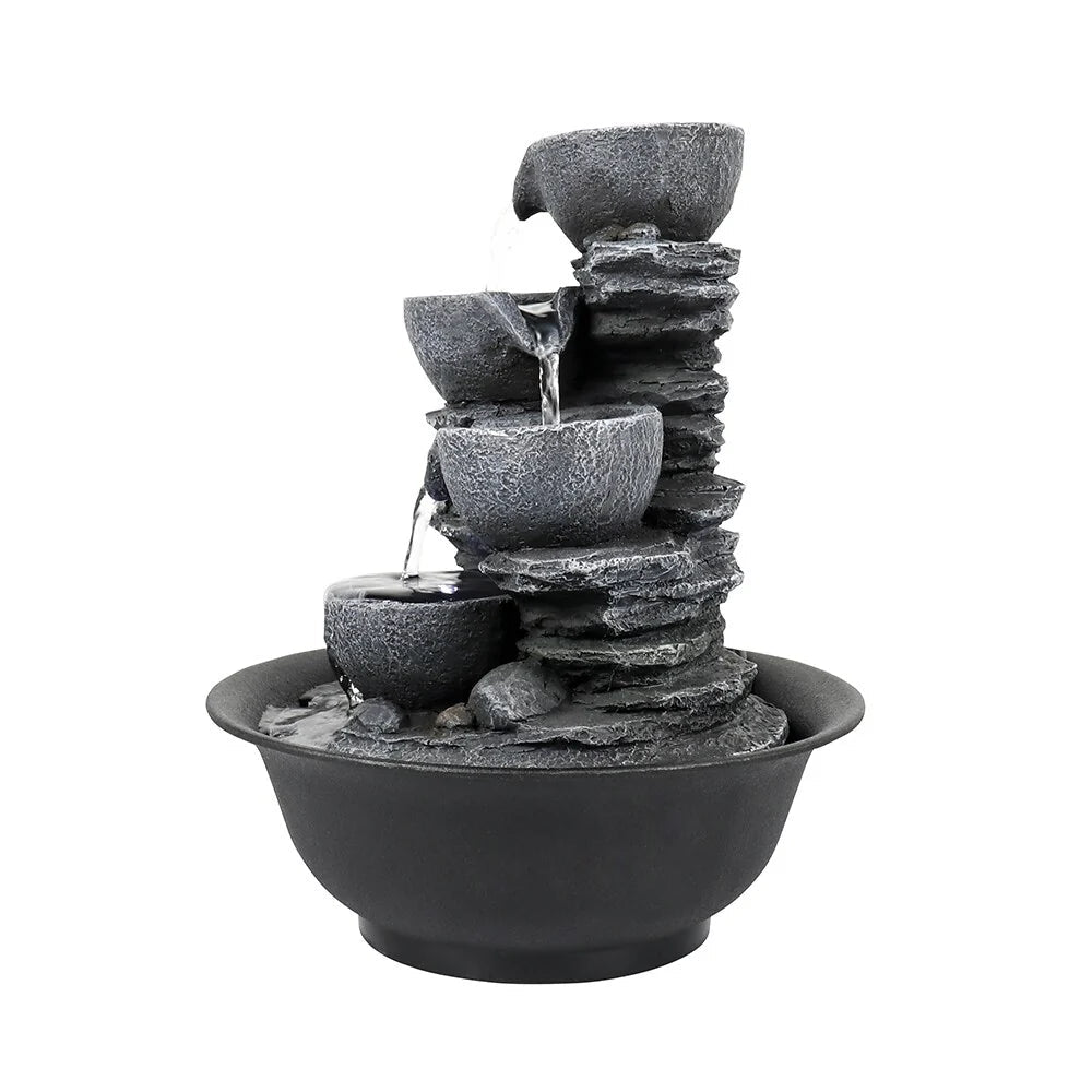4-Tier Indoor Water Fountain - 7.8 x 7.8 x 10.6 in, Gray Resin