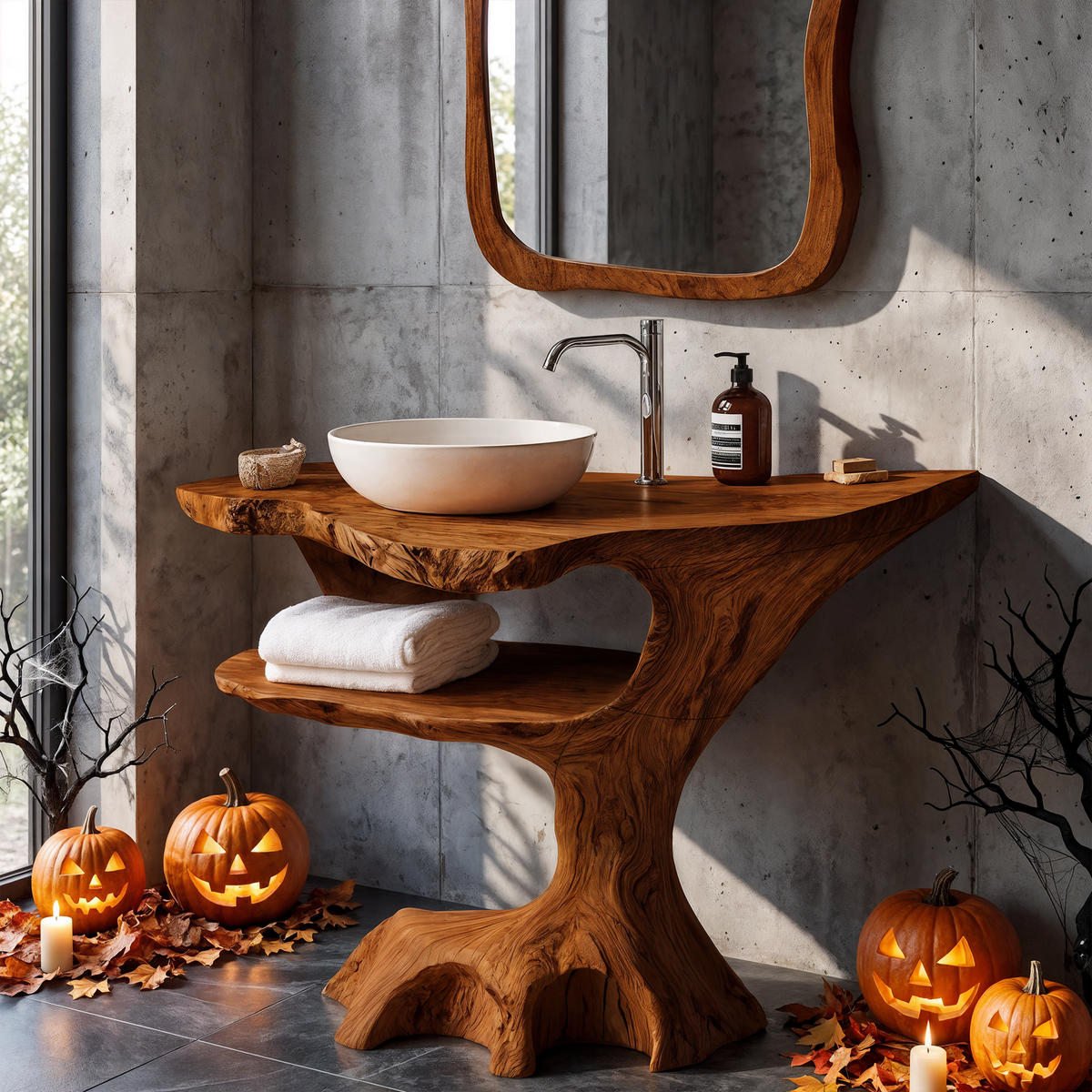 Contemporary Halloween Single Bathroom Vanity With Sculptural Branch Support For Bathroom SINLKIBRV336