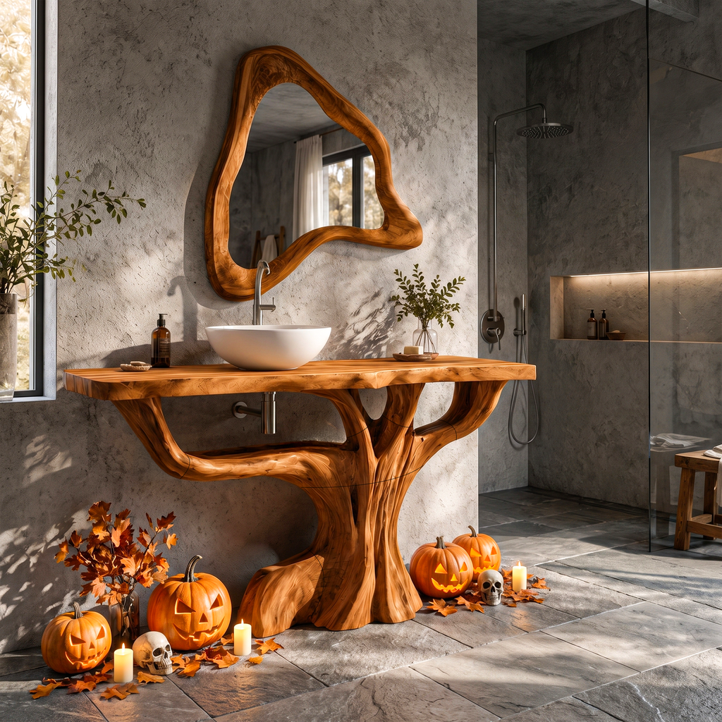 Contemporary Halloween Single Bathroom Vanity With Branch Inspired Base For Bathroom SINLKIBRV343