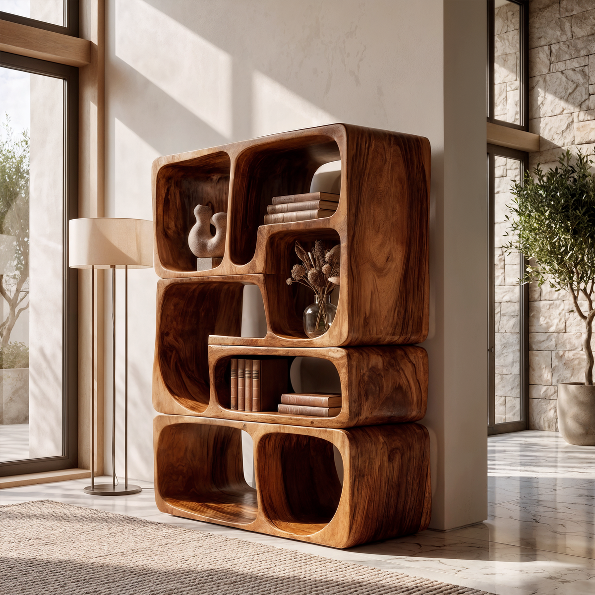 Mid Century Bookshelf Handcrafted Modular Shelves For Home Library SINLKIBS058