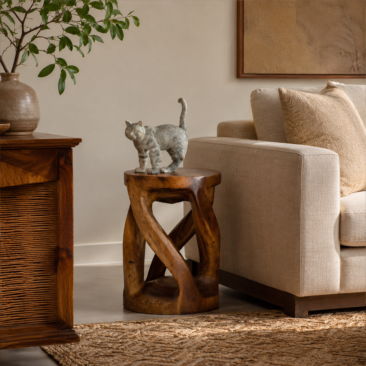 Handcrafted Side Table With Organic Twisted Design For Reading Nook SINLKIBT277