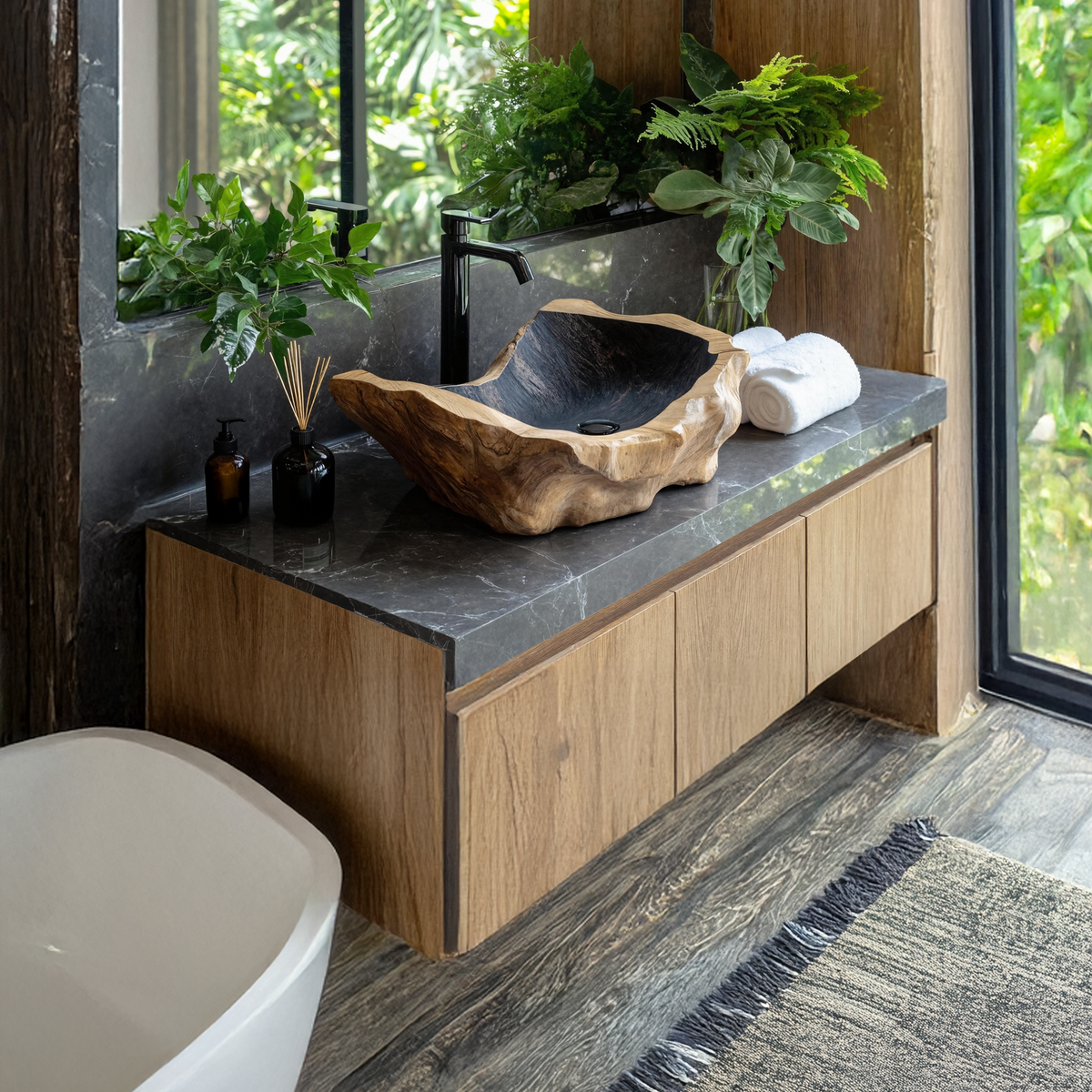 Handcrafted Wood Wash Basin For Unique Bathroom SILDTTNVS015