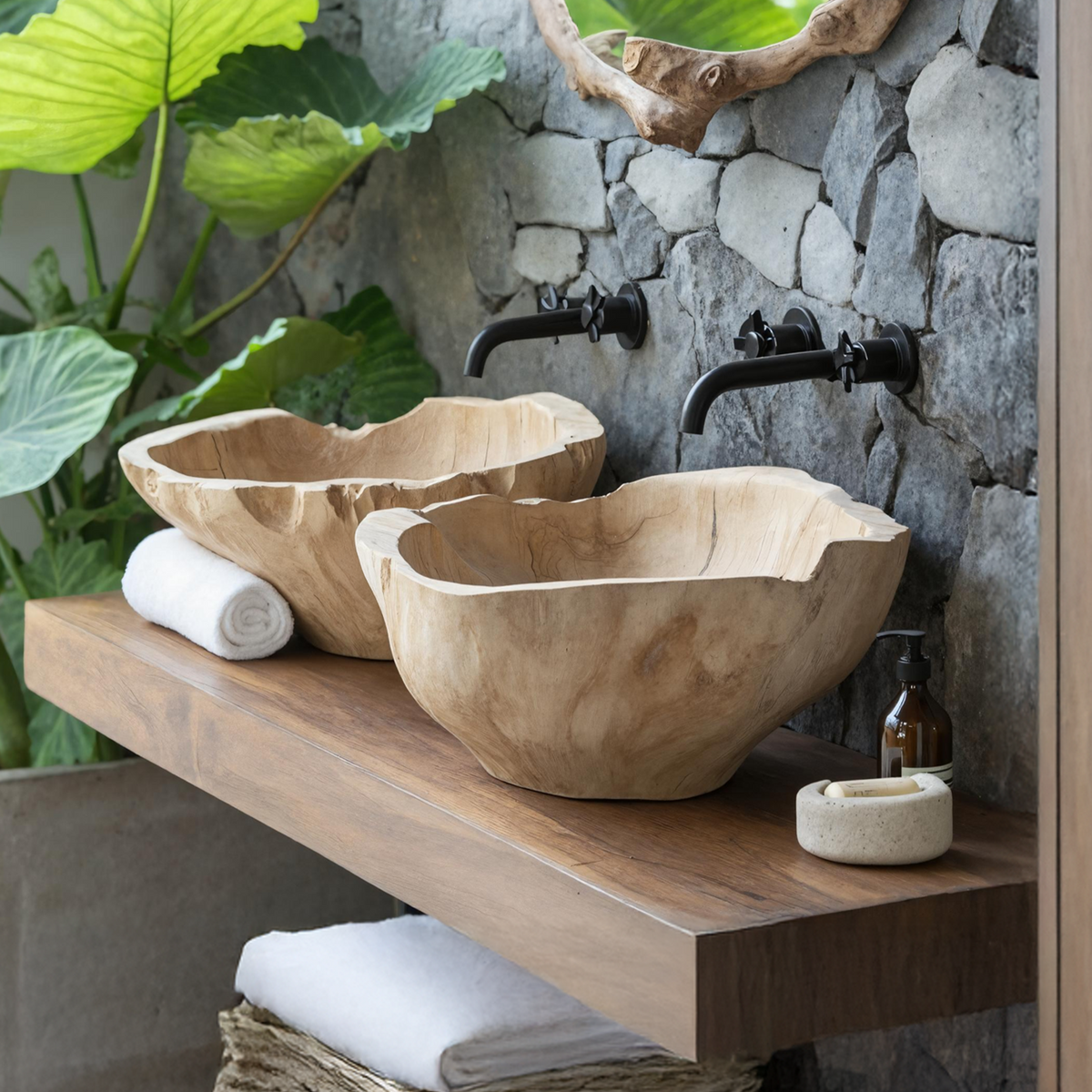 Handcrafted Solid Wood Sink For Personalized Bathroom SILDTTNVS019