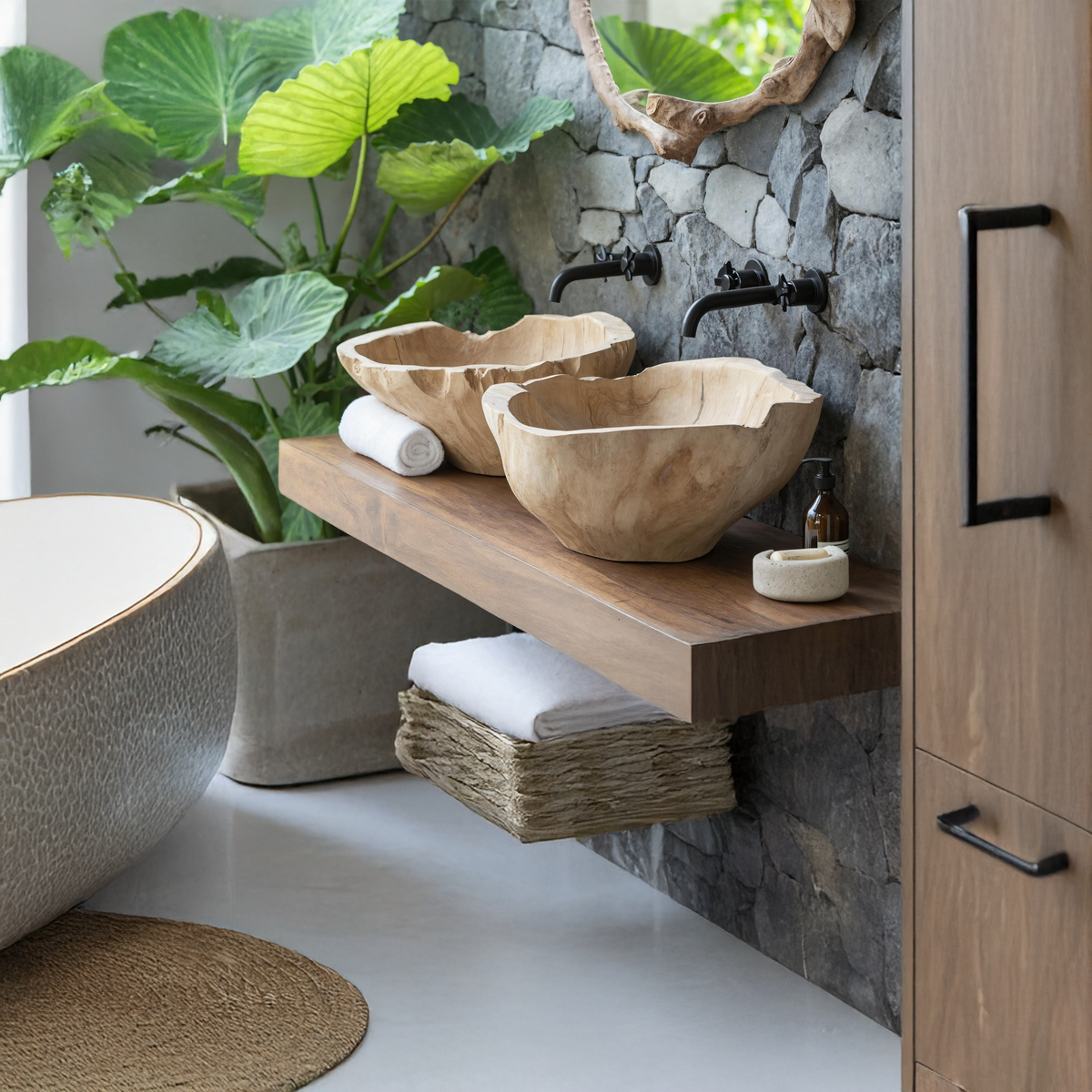 Handcrafted Solid Wood Sink For Personalized Bathroom SILDTTNVS019