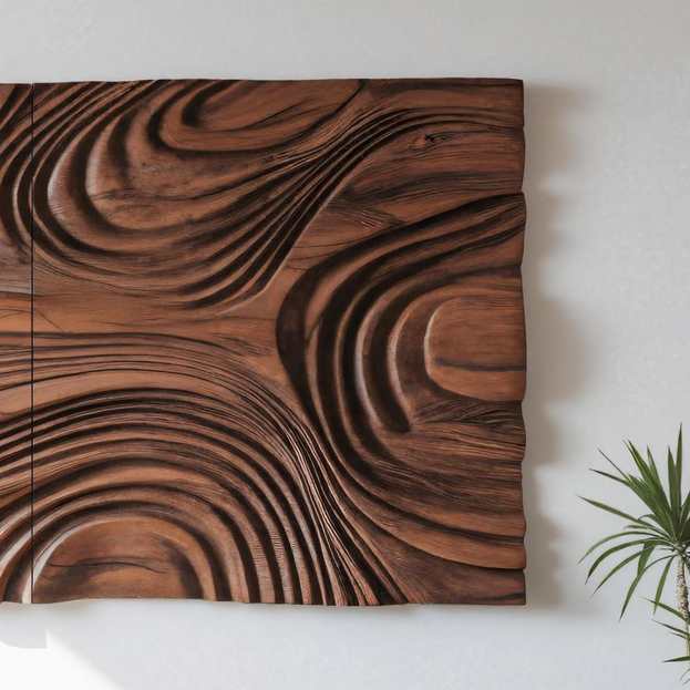 Abstract Sculptural Wood Wall Art With Carved Wave Patterns For Living Room Or Bedroom SITHTTWA003