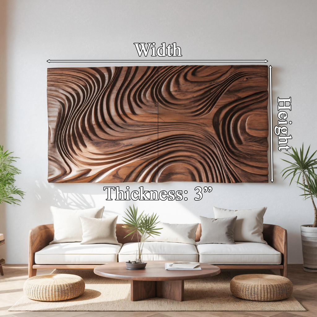 Abstract Sculptural Wood Wall Art With Carved Wave Patterns For Living Room Or Bedroom SITHTTWA003