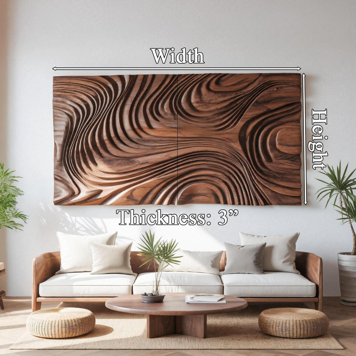 Abstract Sculptural Wood Wall Art With Carved Wave Patterns For Living Room Or Bedroom SITHTTWA003