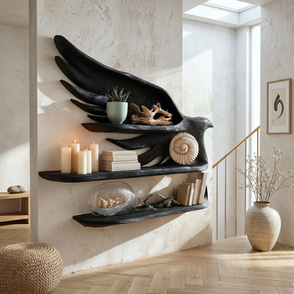 Handcrafted Wave Bookshelf With Artistic Curved Structure For Home Decor SINLHABS048