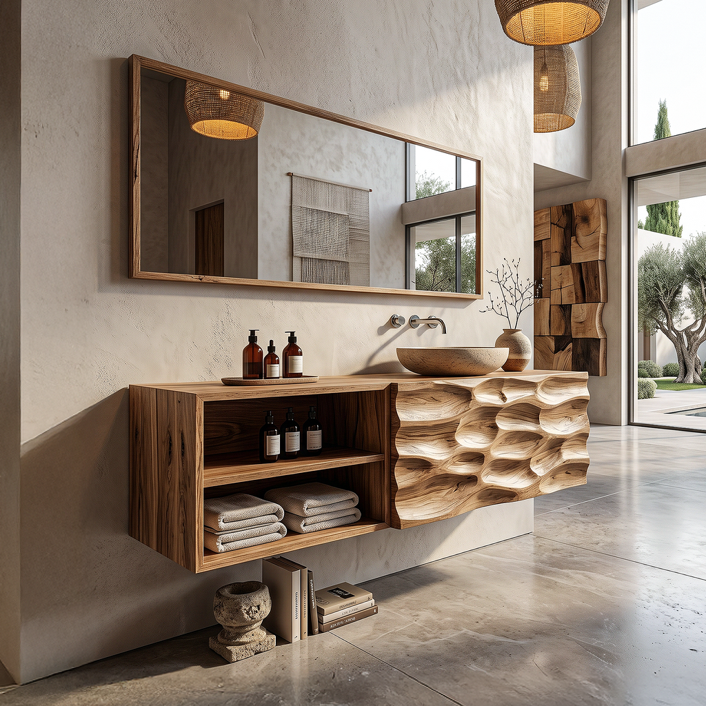 Handcrafted Organic Bathroom Vanity With Floating Storage Cabinet For Bathroom SINLHABRV313