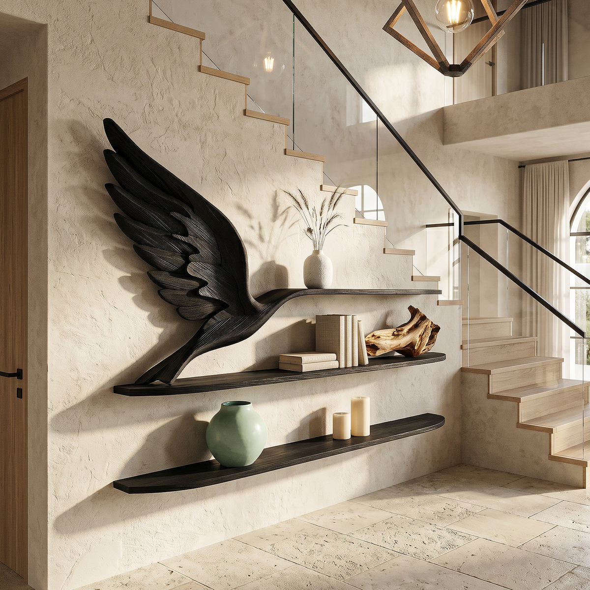Handcrafted Eagle Wing Floating Shelf With Wooden Display Shelves For Living Room SINLHABS049