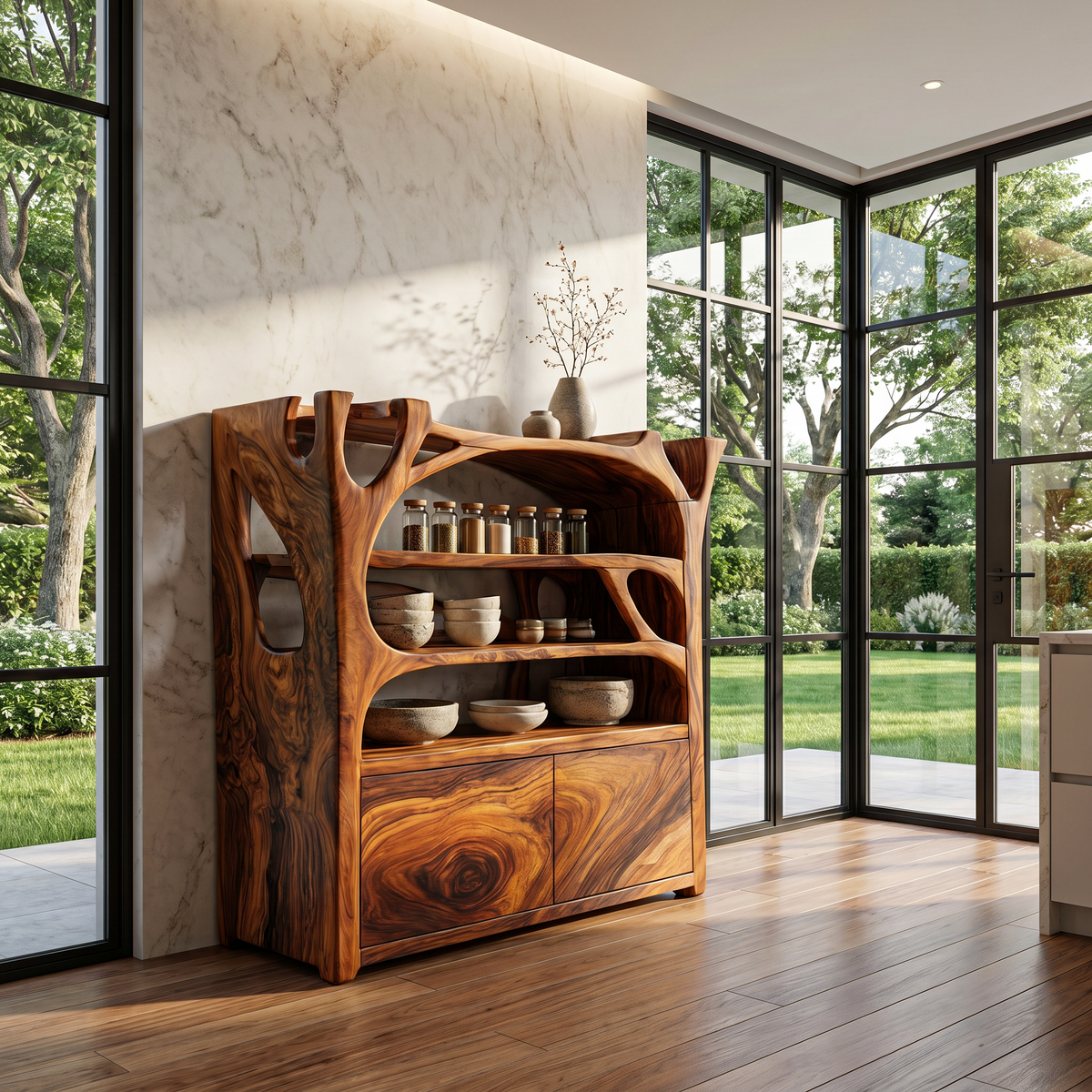 Handcrafted Shoe Cabinet Sculptural Wood Design For Entryway SINLHASC533
