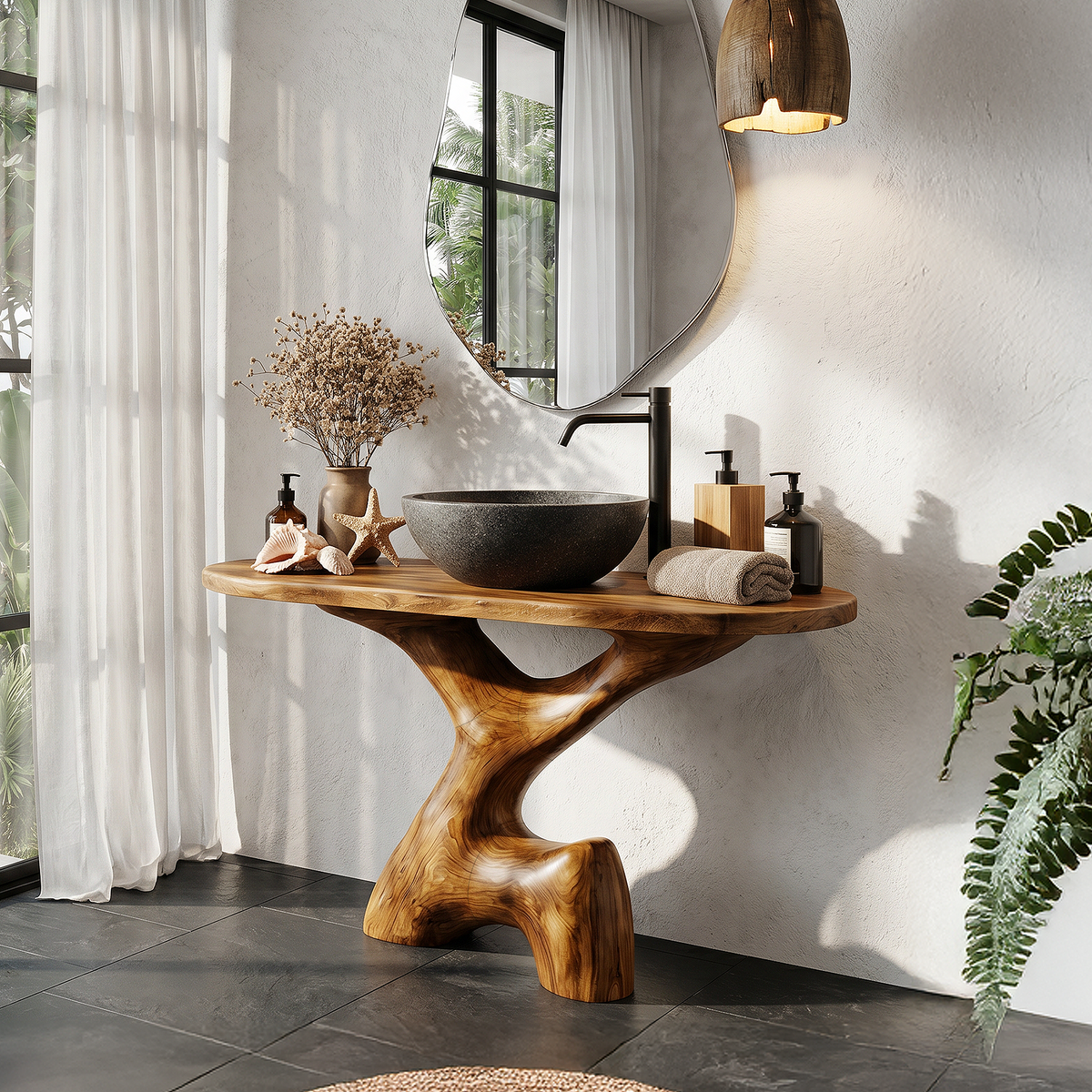 Contemporary Sculptural Bathroom Vanity Freestanding Sink Console SINLHABRV330