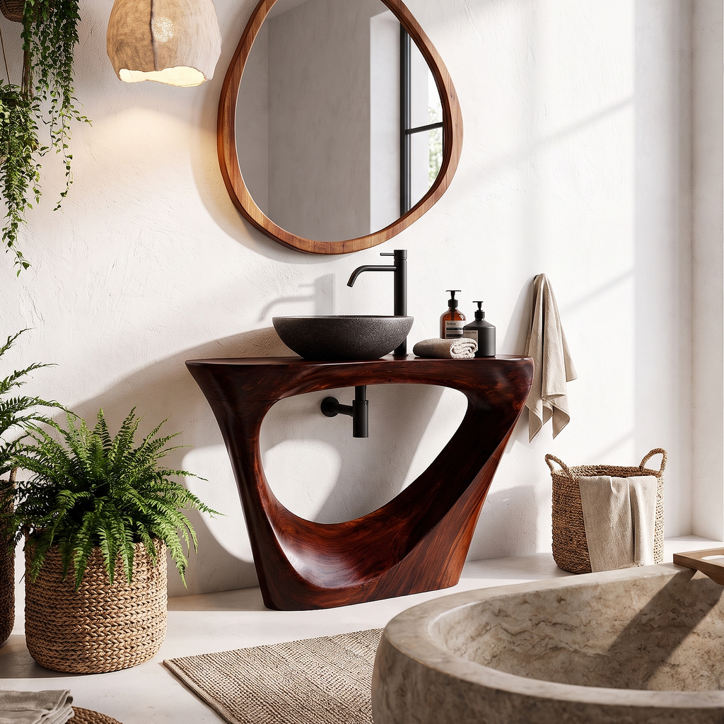 Live Edge Floating Bathroom Vanity With Sculptural Tree Support For Bathroom SINLHABRV320