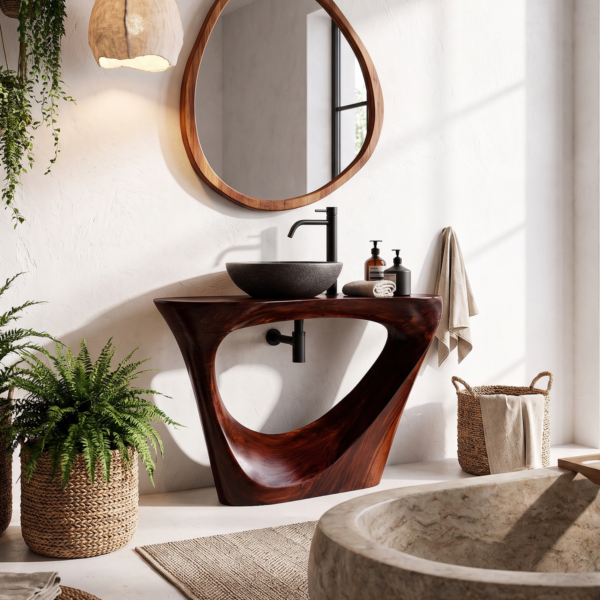 Live Edge Floating Bathroom Vanity With Sculptural Tree Support For Bathroom SINLHABRV320