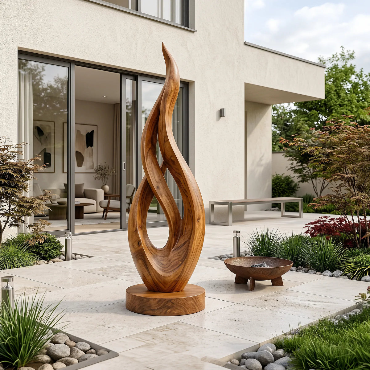 Japandi Twisted Wood Sculpture For Minimalist Outdoor Garden Decor SILDTTRAS048