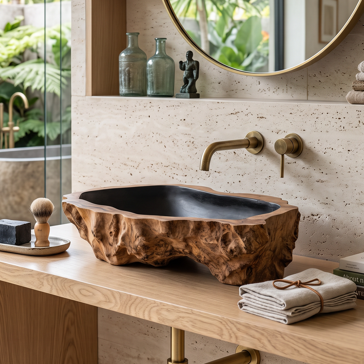 Handcrafted Rustic Wooden Vessel Sink For Furniture Decor SILDTTNVS017