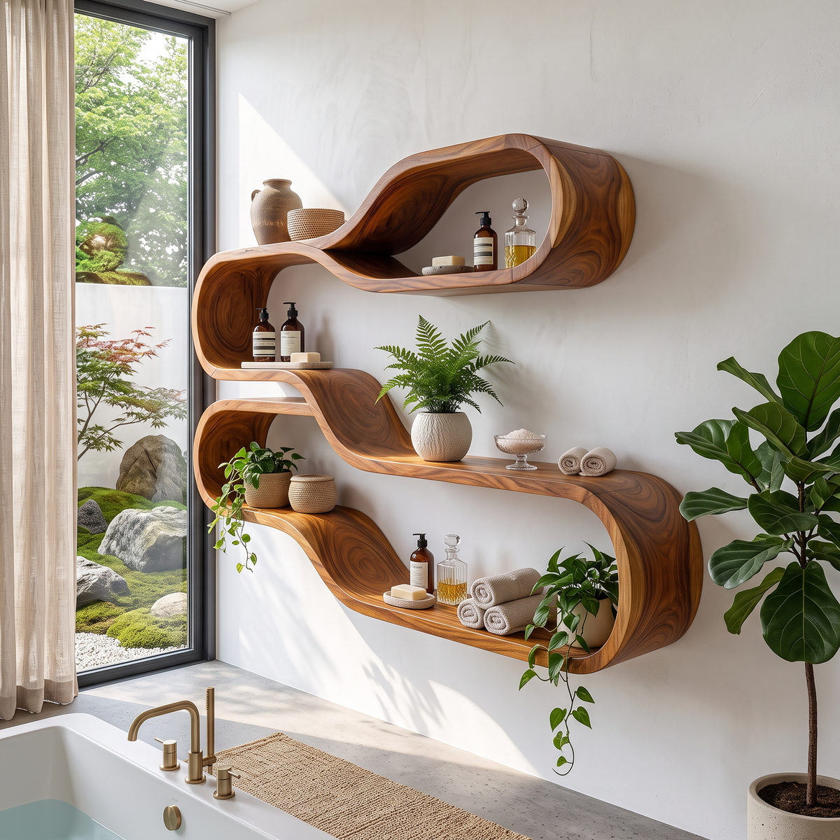 Japandi Wooden Wall Mounted Shelves for Bathroom SILDTTRWMS062