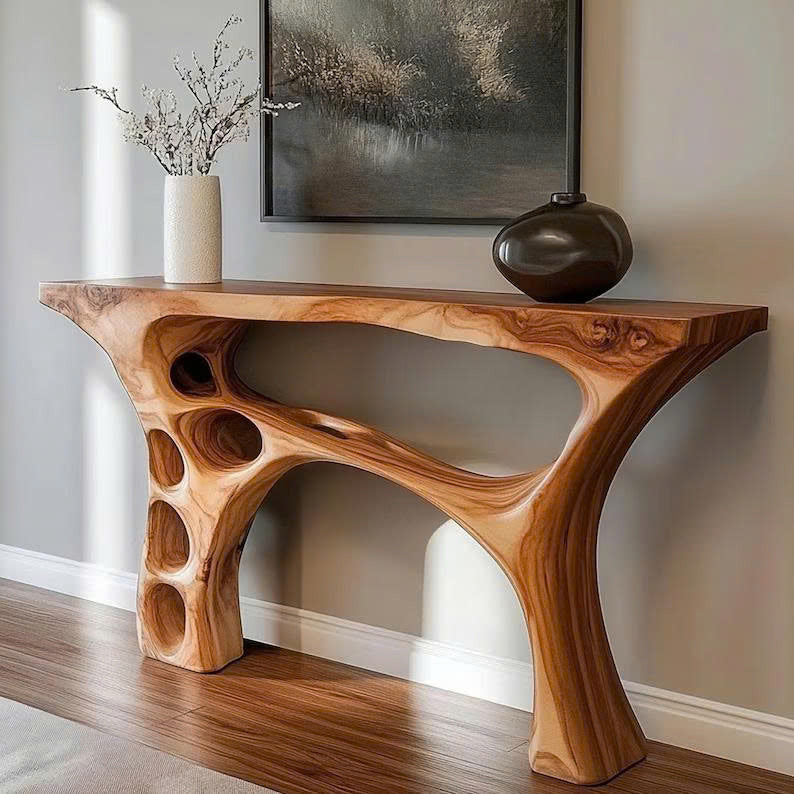 Handmade Organic Sculptural Console Table Solid Wood Decor Home Gift SINLCS059
