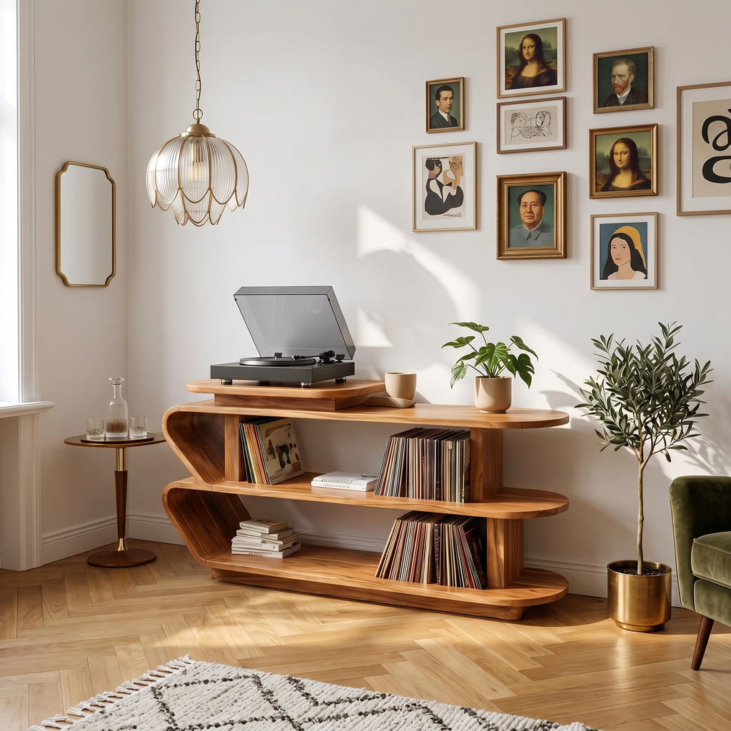 Handcrafted Wood Media Console For Entryway Design SILDTTRRPT023