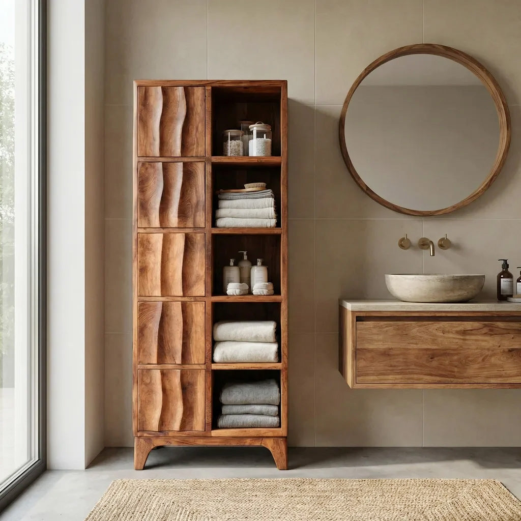 Handcrafted Wooden Bathroom Storage Cabinet For Spa-Inspired Interior RTTHHNBRC028
