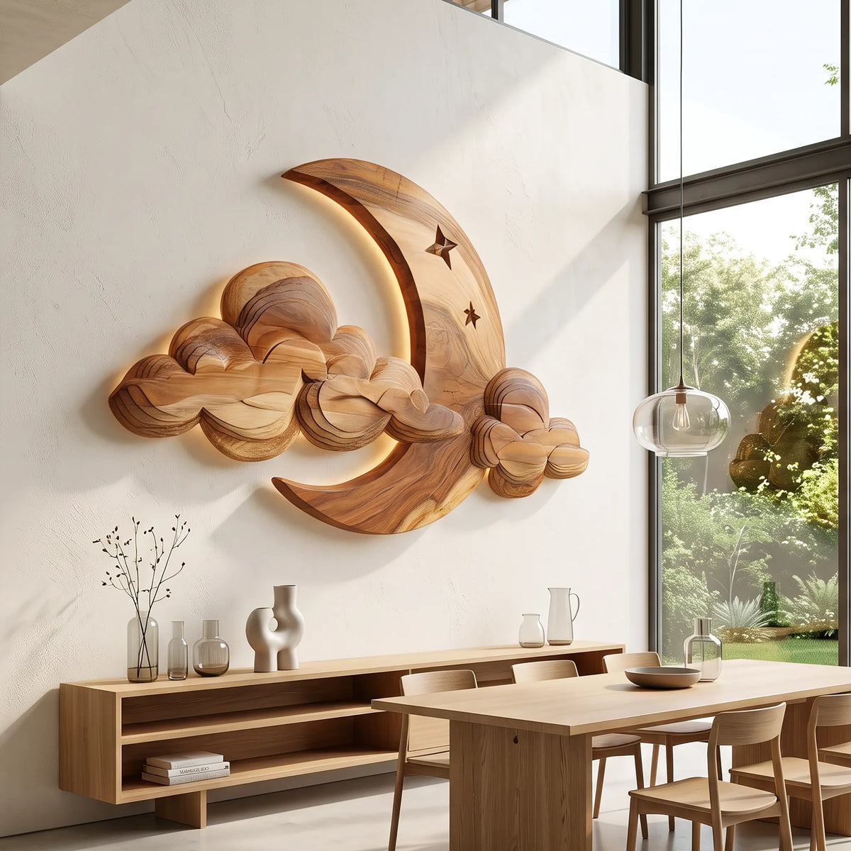 Japandi Carved Wood Wall Art for Dining Room SILDTTRWA173