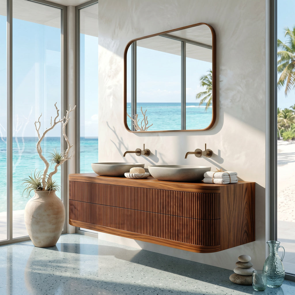 Contemporary Wooden Floating Bathroom Vanity With Fluted Front For Bathroom RTTHHNBRV039