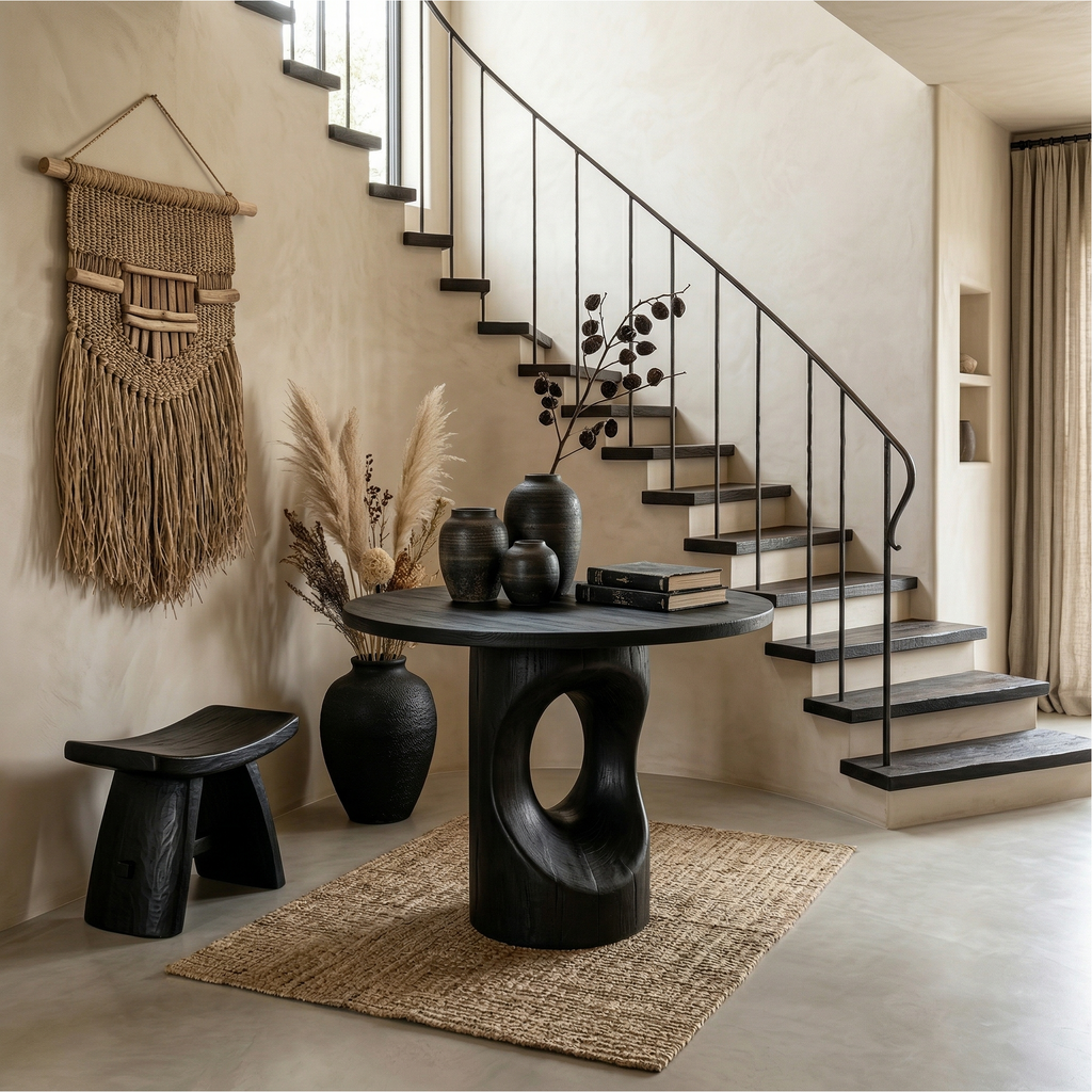 Handcrafted Modern Sculptural Foyer Table For Pedestal Entryway Table SINLSAFT012
