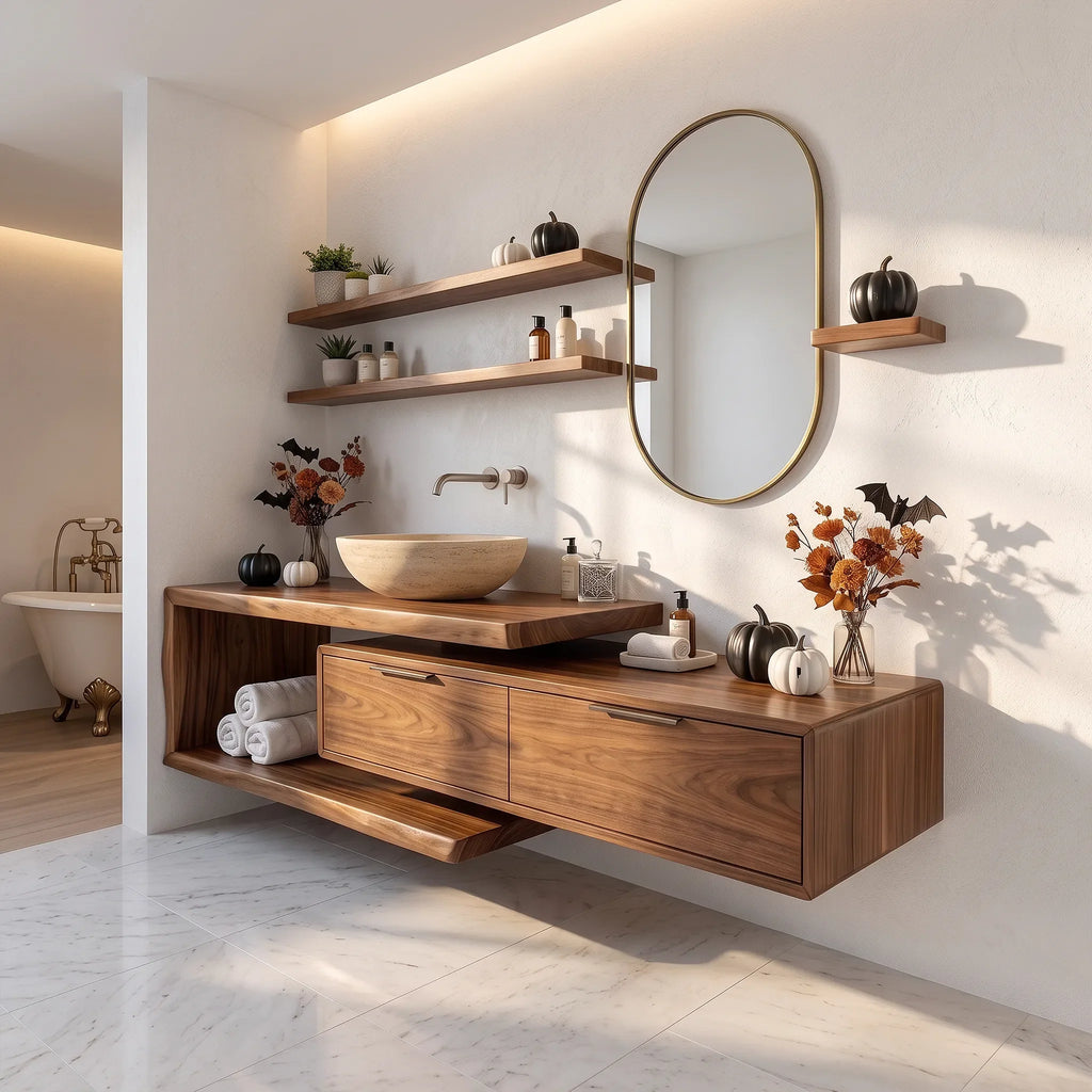 Handcrafted Mid Century Floating Vanity Primary Ensuite SILDTTRBRV234