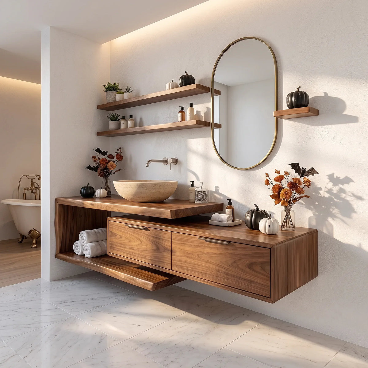 Handcrafted Mid Century Floating Vanity Primary Ensuite SILDTTRBRV234