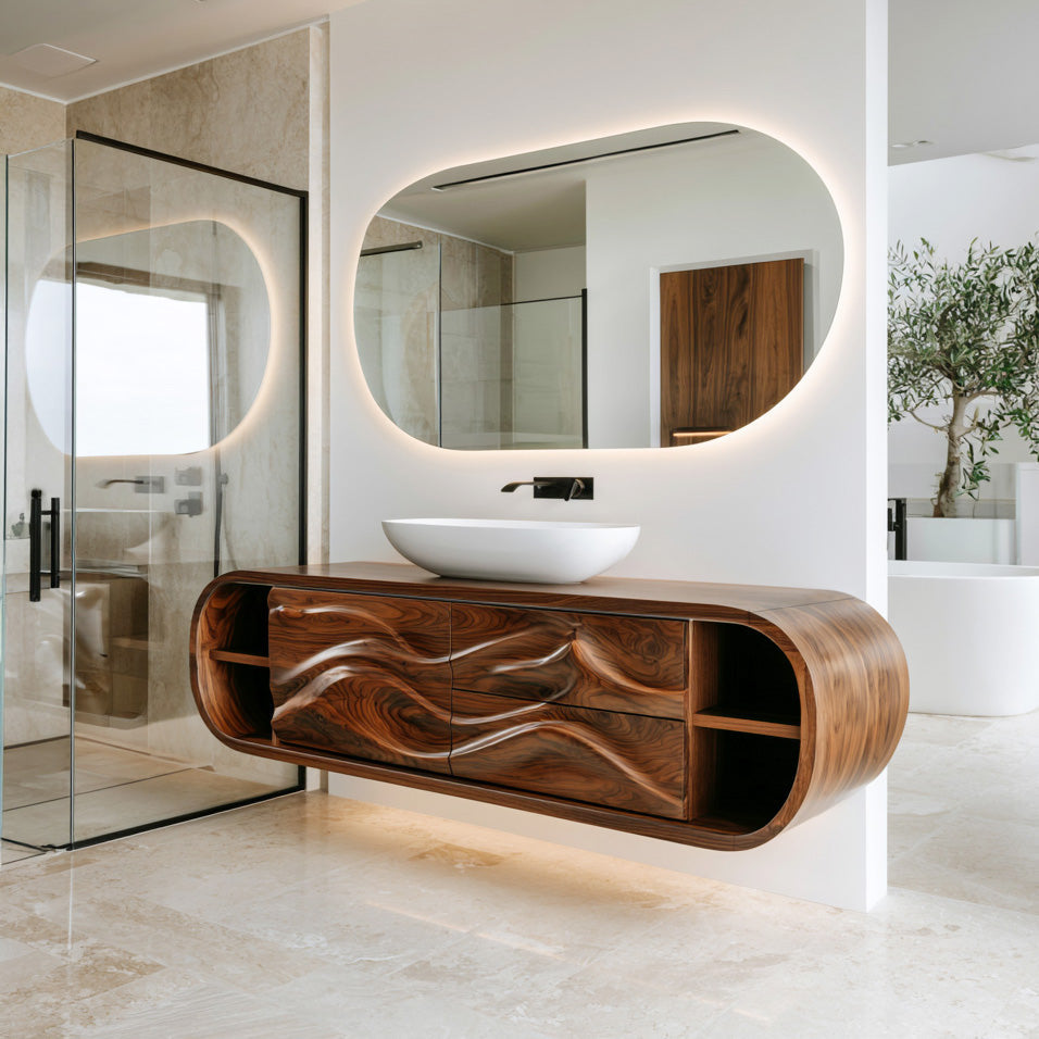 Contemporary Rounded Floating Bathroom Vanity For Modern Bathroom RTTHHNBRV065