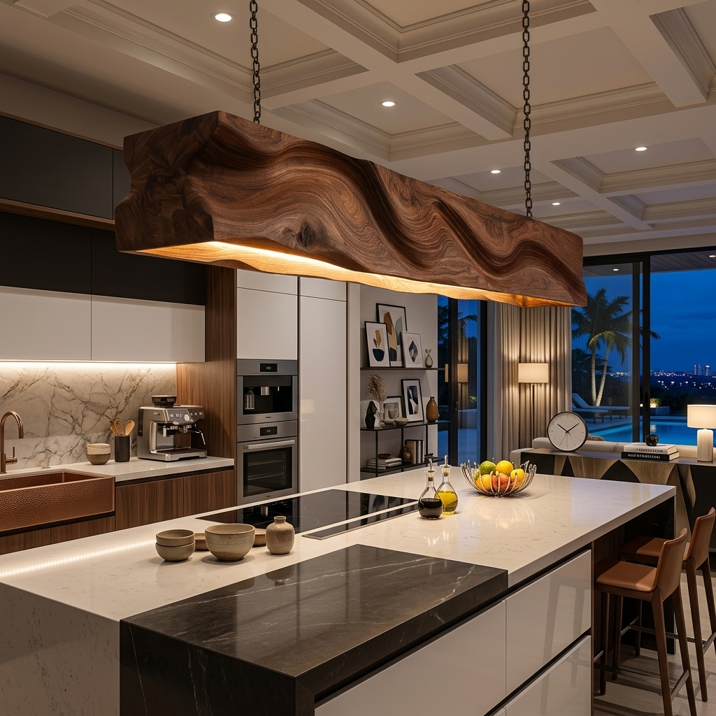 Handcrafted Pendant Light With Wave Carved Surface For Kitchen RTTHTTCE014