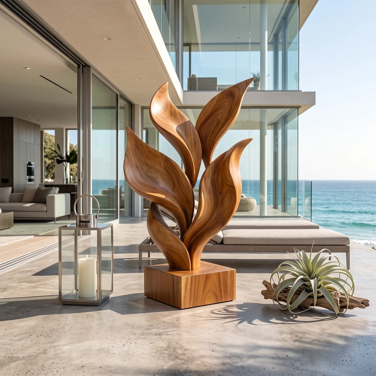 Coastal Botanical Wooden Sculpture For Luxury Beach House Decor SILDTTRAS031