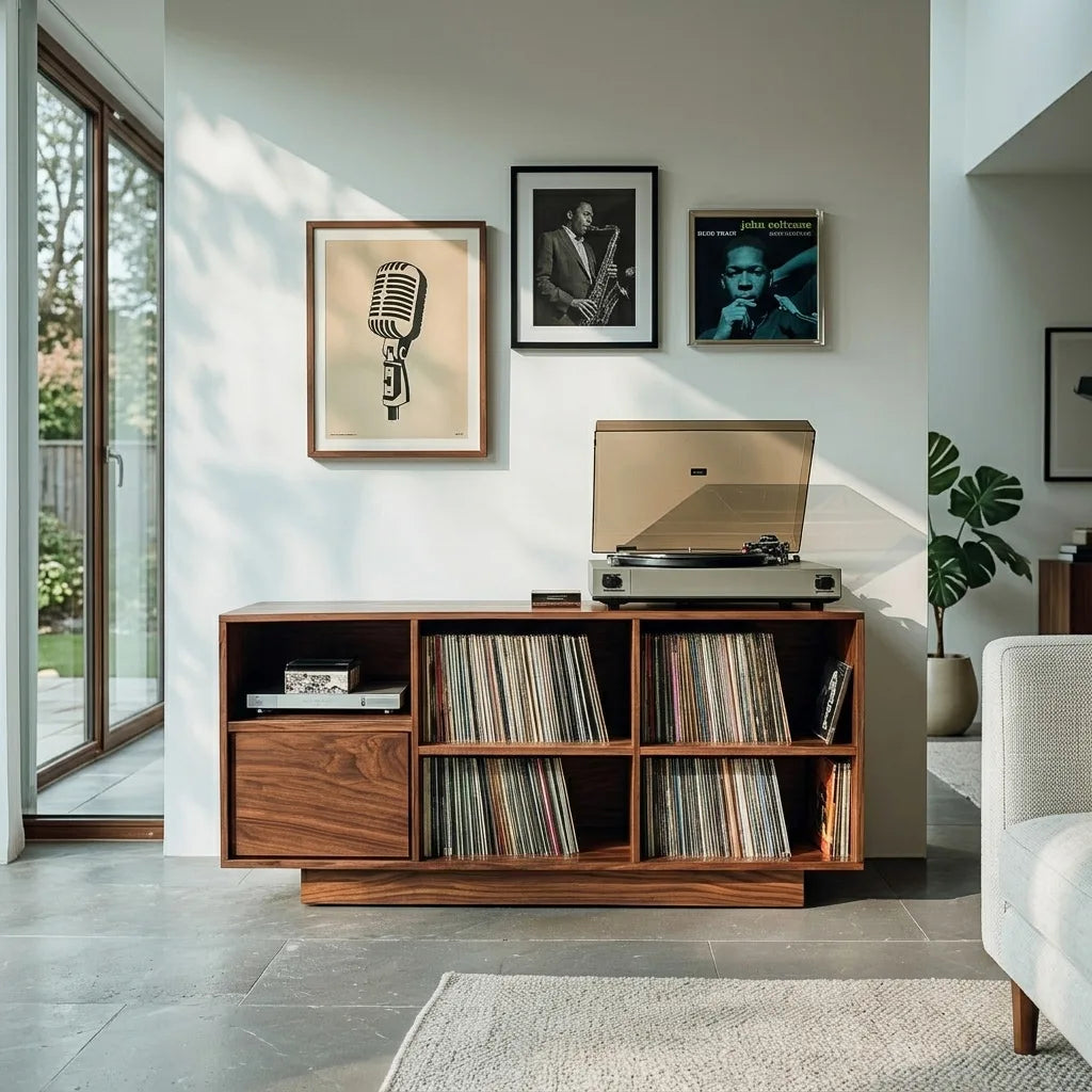Elegant Vinyl Record Cabinet With Open Compartments For Living Room RTTHHNRPT022