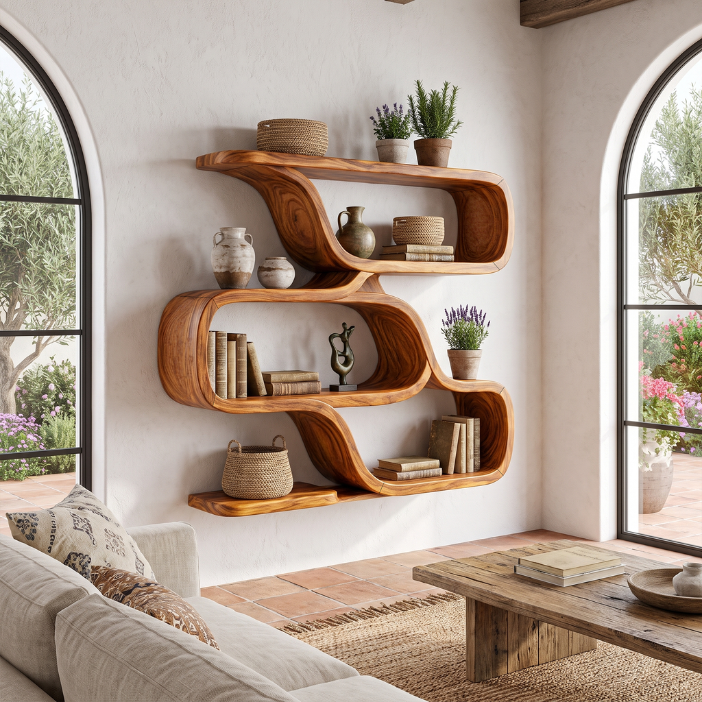 Farmhouse Curved Wood Shelves for Entryway SILDTTRWMS065