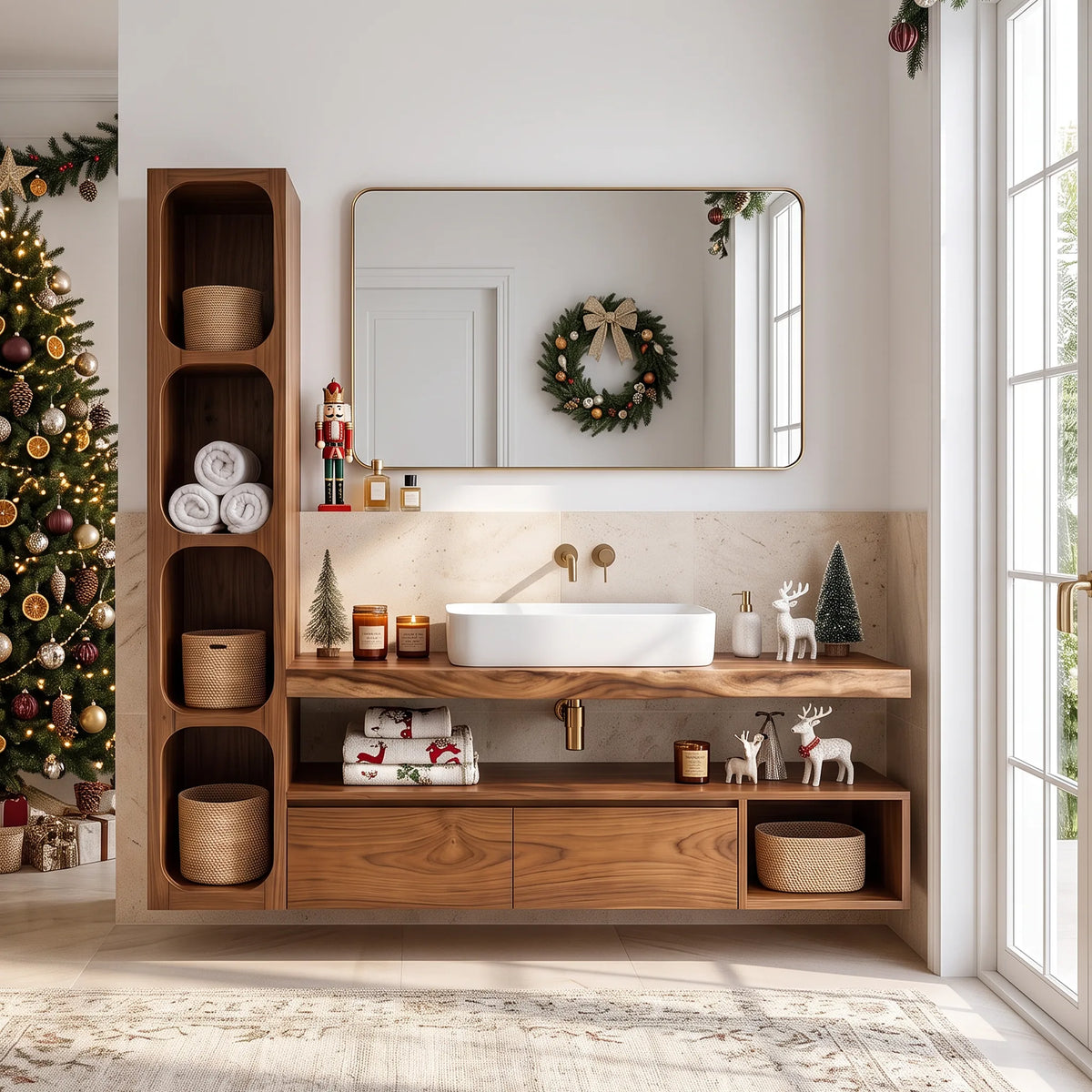 Handcrafted Scandinavian Reindeer Bathroom Vanity Nordic Retreat SILDTTRBRV242
