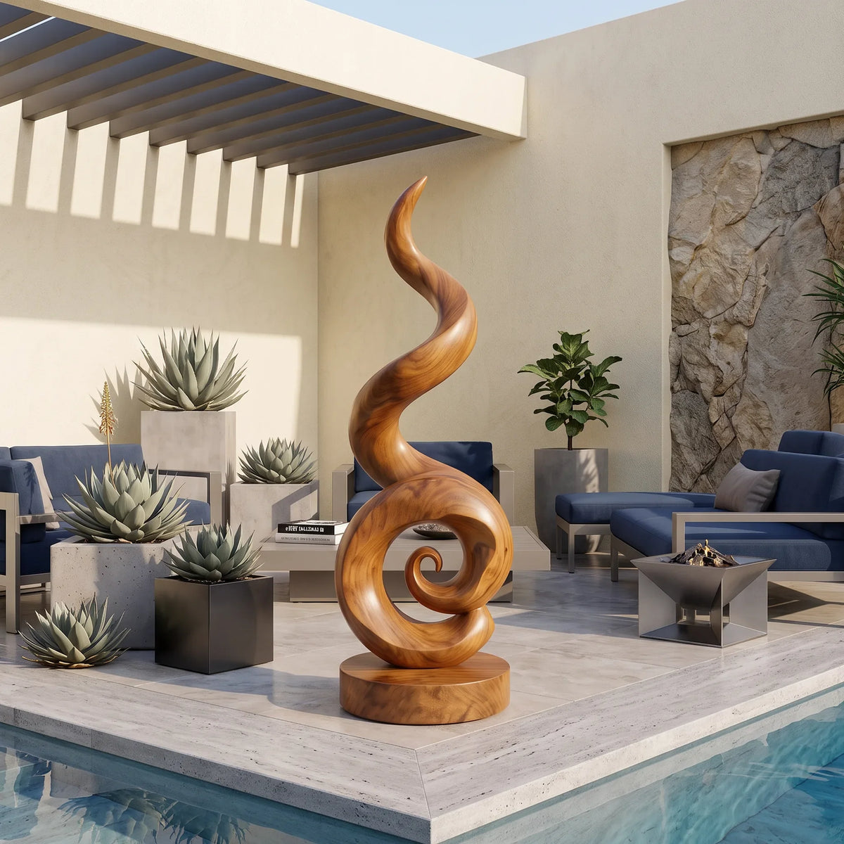 Coastal Spiral Wood Sculpture For Luxury Poolside Patio Decor SILDTTRAS047