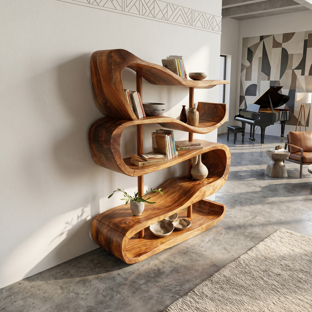 Artistic Wooden Display Shelf In Organic Form SILDTTRBS043