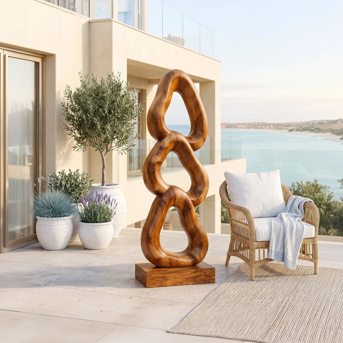 Abstract Wooden Sculpture For Luxury Coastal Balcony Decor SILDTTRAS027
