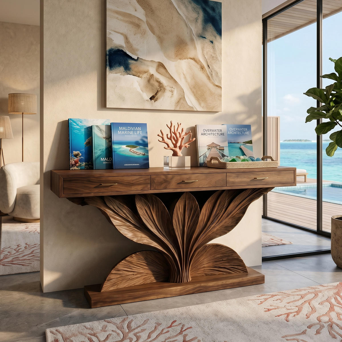 Coastal Leaf Base Console Table Luxury Entryway SILDTTRCS089