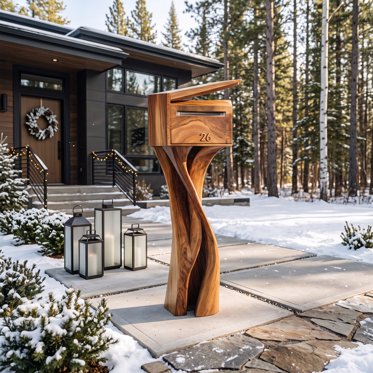 Handcrafted Solid Wood Sculpture Mailbox For Outdoor Furniture Decor SILDTTRMB007