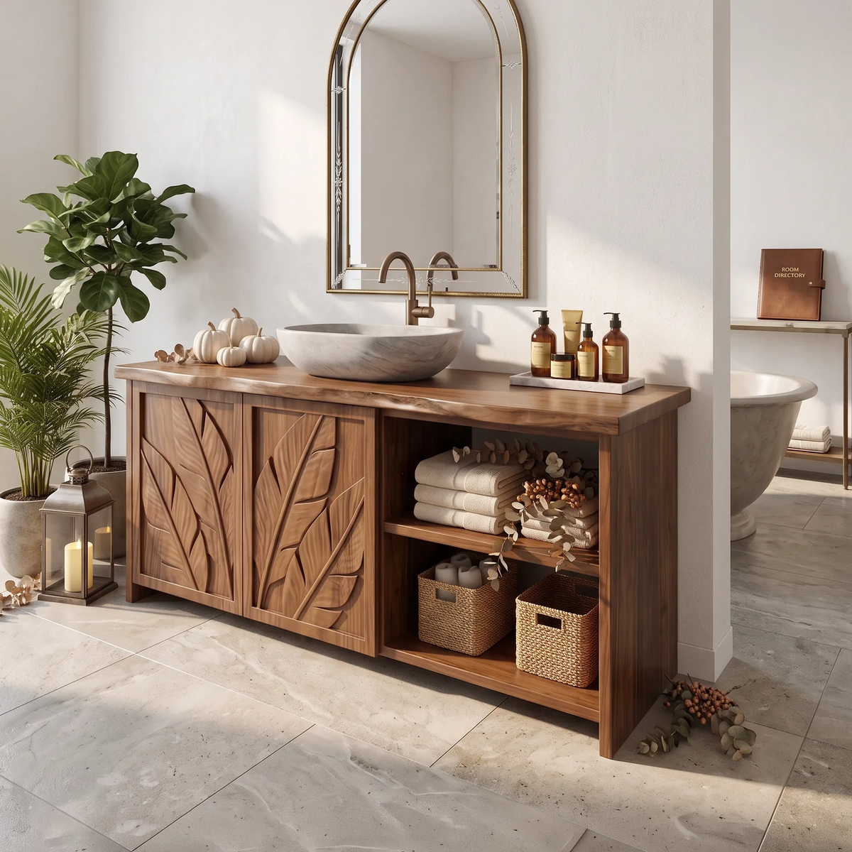 Handcrafted Rustic Pumpkin Bathroom Vanity Wellness Suite SILDTTRBRV236