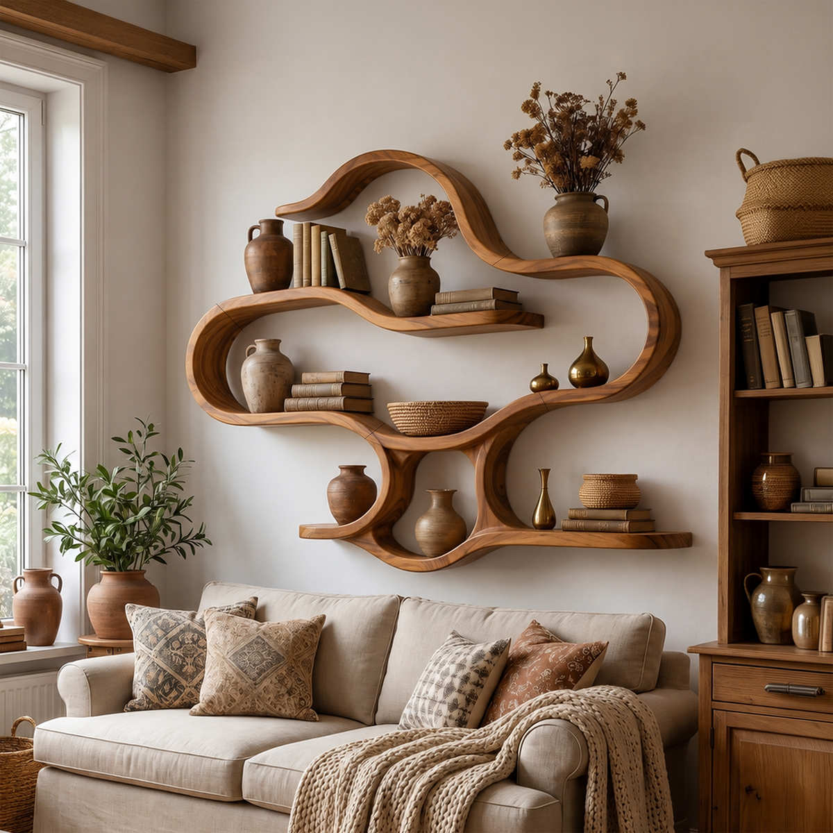 Boho Wooden Wall Mounted Display Shelves for Living Room SILDTTRWMS039