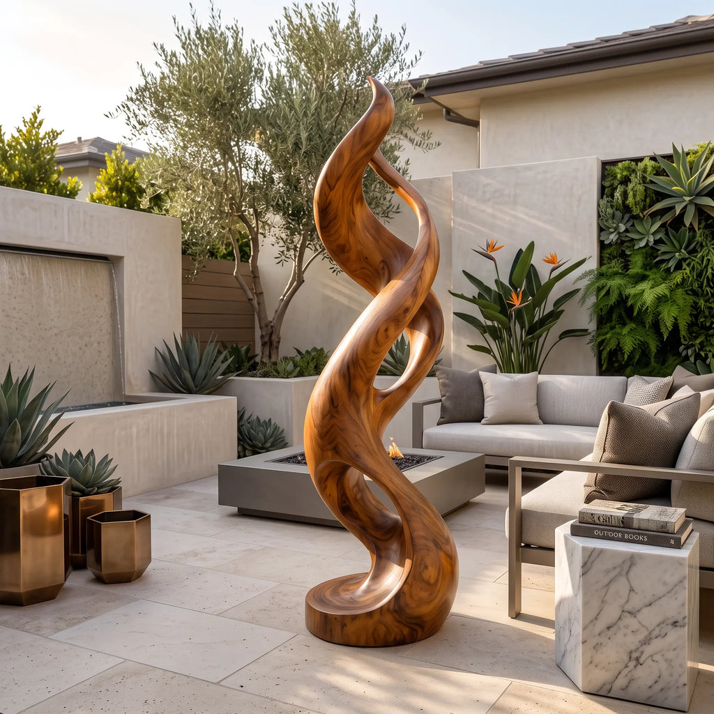 Coastal Abstract Wood Sculpture For Modern Outdoor Patio Decor SILDTTRAS053