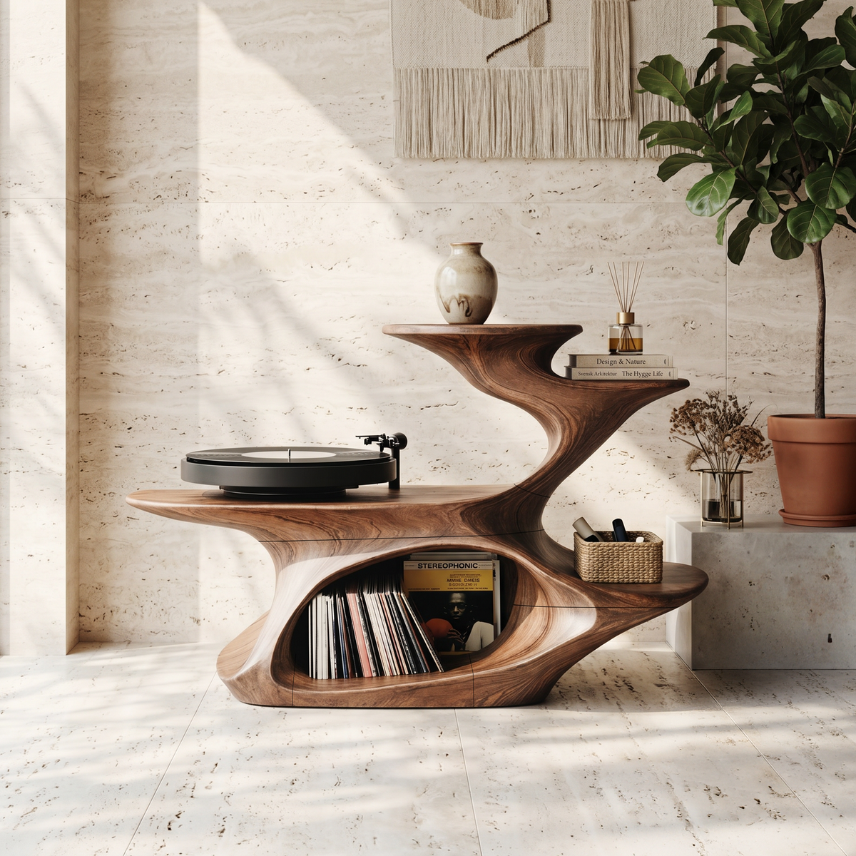 Handcrafted Live Edge Record Stand Unique Living Room SILDTTNRPT007