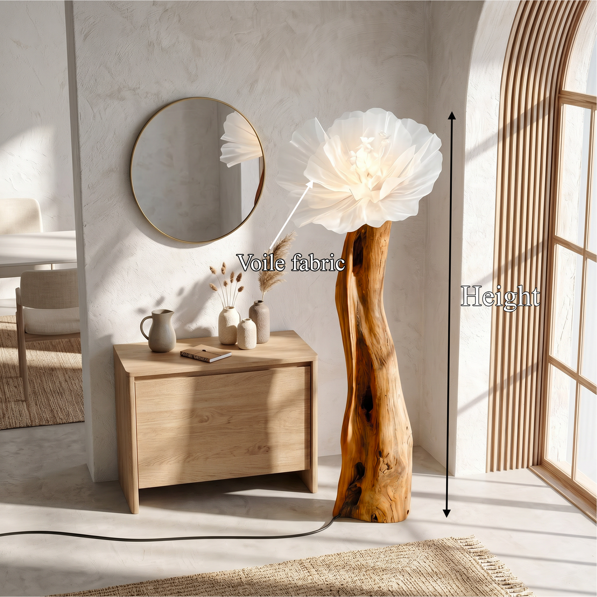 Artistic Flower Floor Lamp Sculptural Wood Base For Living Room SINLSAFLP116