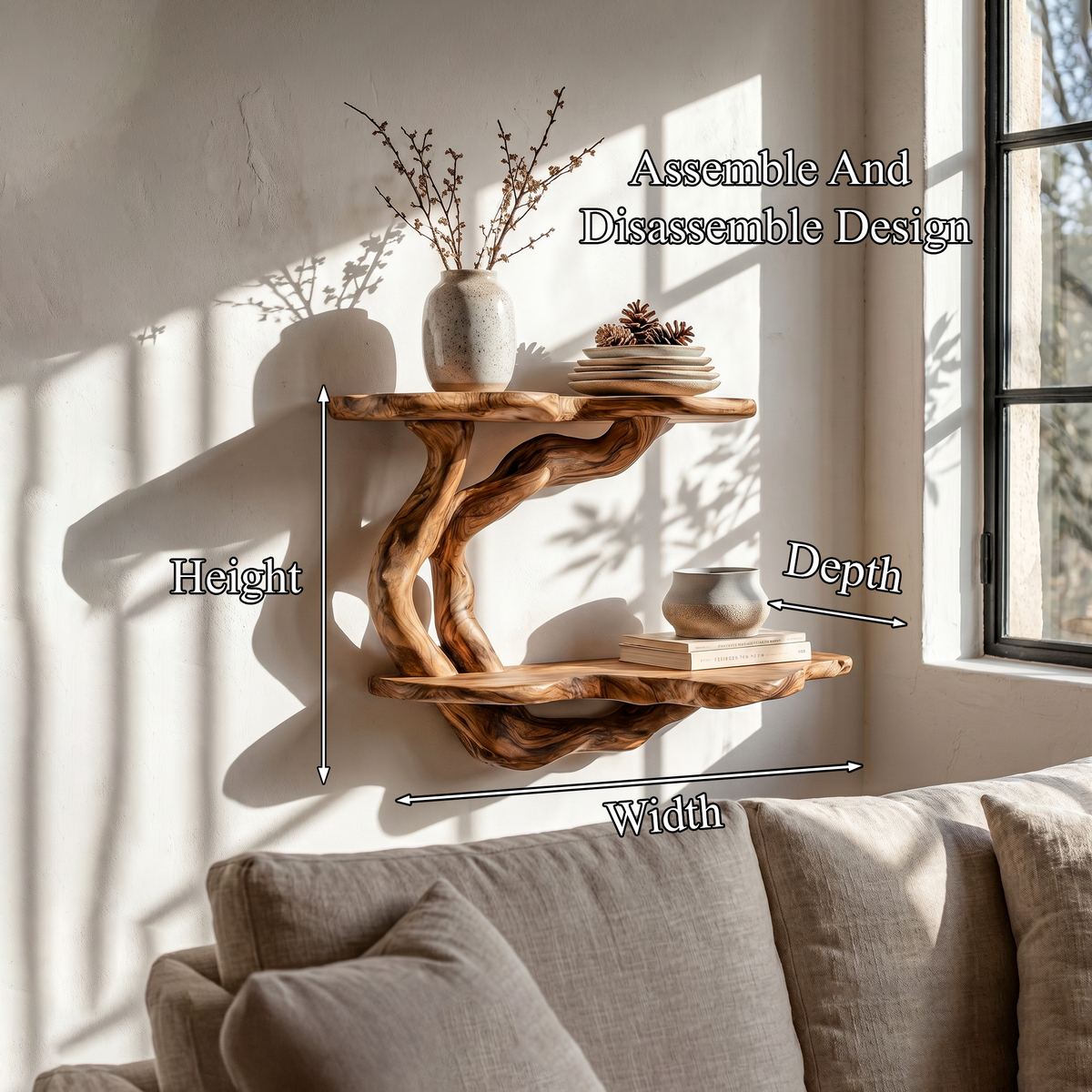 Handcrafted Floating Shelf With Sculptural Tree Form For Living Room Decor SINLHAFL555