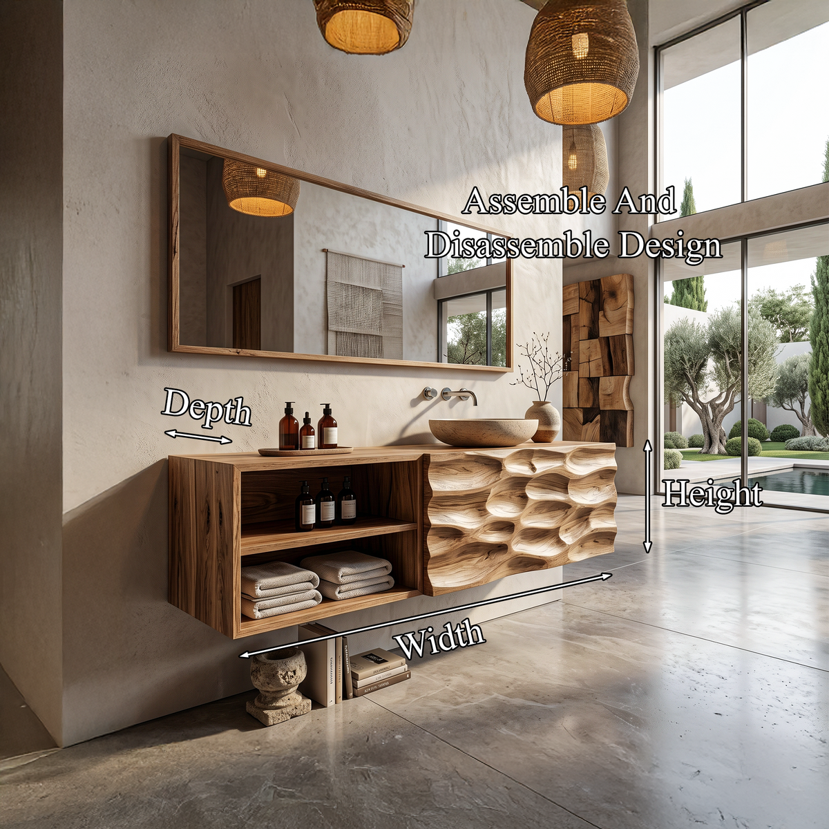 Handcrafted Organic Bathroom Vanity With Floating Storage Cabinet For Bathroom SINLHABRV313