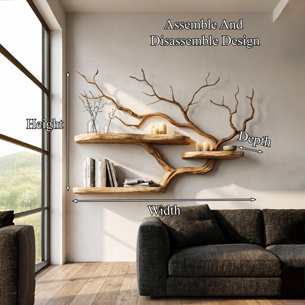 Handcrafted Tree Branch Floating Shelf For Living Room Decor SINLHAFL558