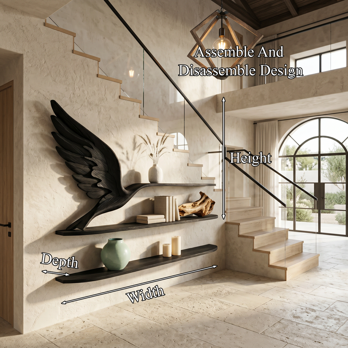 Handcrafted Eagle Wing Floating Shelf With Wooden Display Shelves For Living Room SINLHABS049